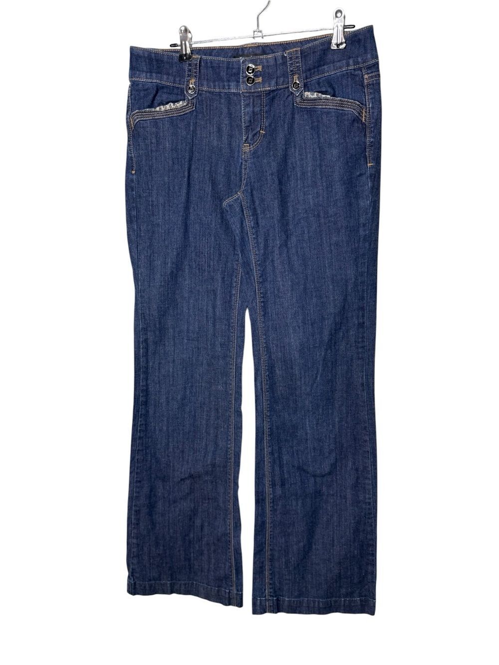 White House Black Market Blanc Trouser Leg Jeans Blue Denim Cheetah Trim Size 2R